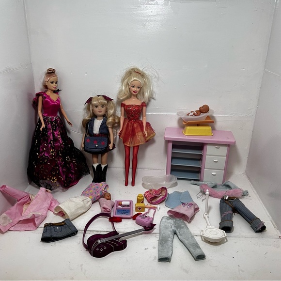 Lot Of Barbie Accessories Dolls Clothes Shoes Furniture Baby